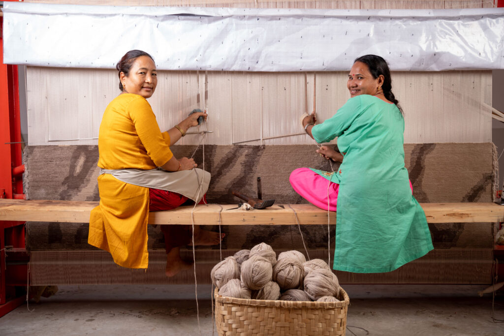 Tibetan loop knot weaving method at NP Rugs factory Nepal