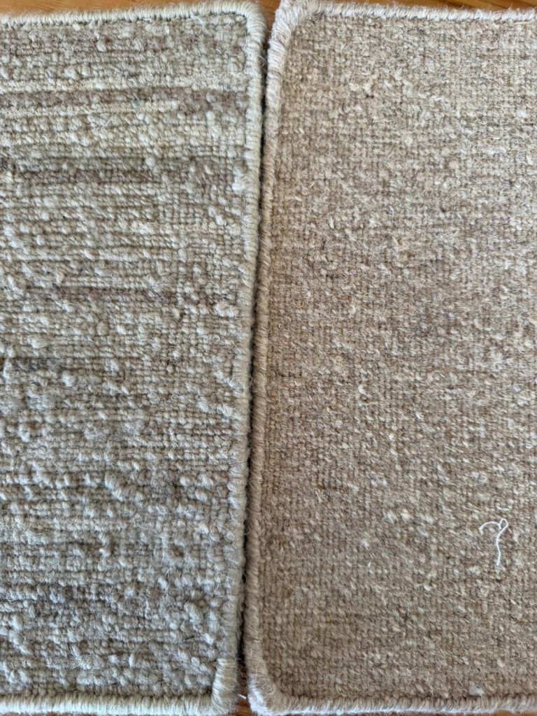 Side by side comparison 60 KPSI and 120 KPSI hand-knotted rug pile density