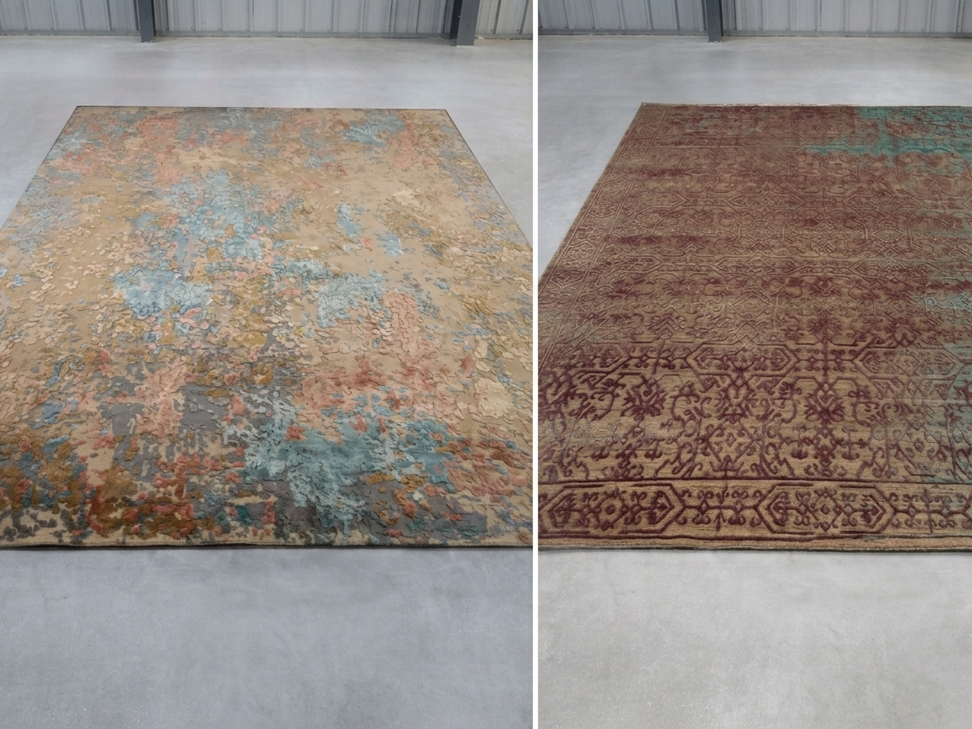 Antique Nepal rug patina versus faded rug color comparison